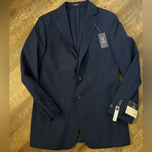 Stafford Classic Fit Seersucker Blazer Navy Blue Sport Coat- Size 40 Reg